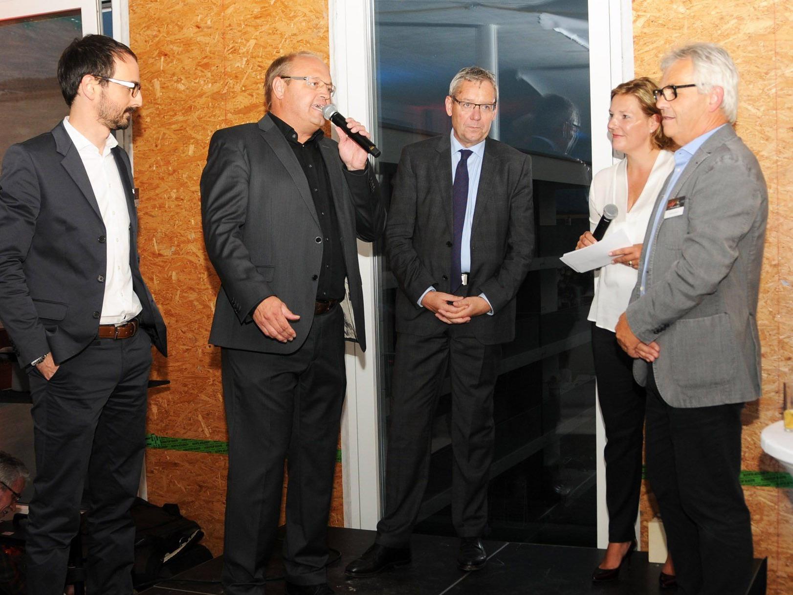 Bürgermeister Elmar Rhomberg und Landesstatthalter Karlheinz Rüdisser gratulierten Atrium