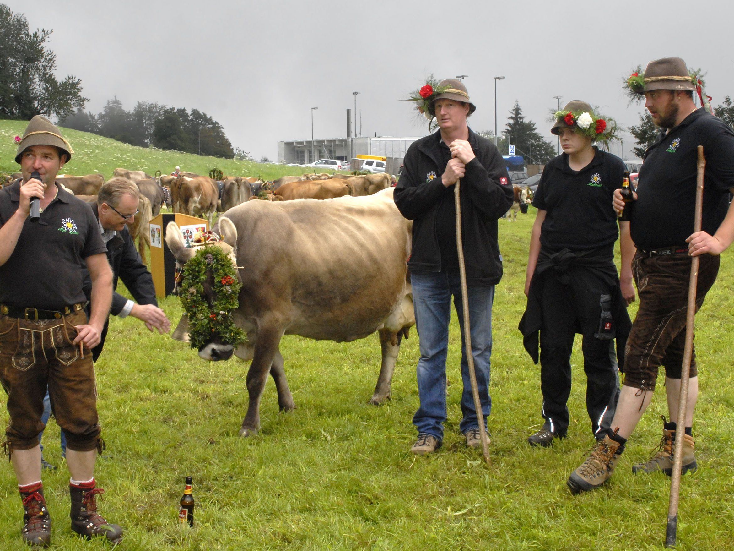 Alpmeister Thomas Fitsch informierte die Besucher des Alpabtriebes am Bartholomäberg über die Alpe Latons. Alpmeister Thomas Fitsch informierte die Besucher des Alpabtriebes am Bartholomäberg über die Alpe Latons.