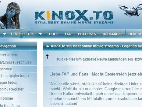 Die Seite kinox.to verlinke auf raubkopierte Medieninhalte wie aktuelle Kinofilme