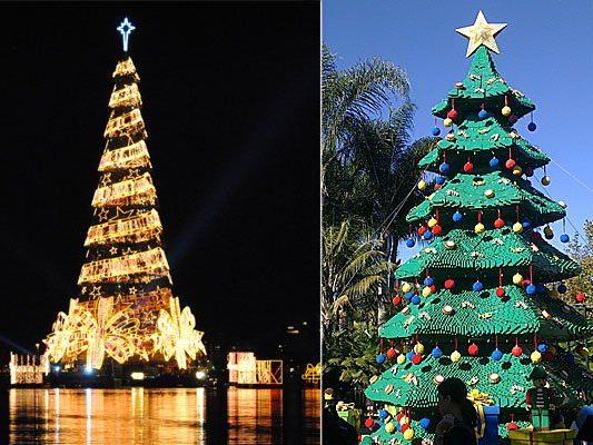 In Rio de Janeiro (l.) und in San Diego sind zwei der ungewöhnlichsten Christbäume der Welt zu finden