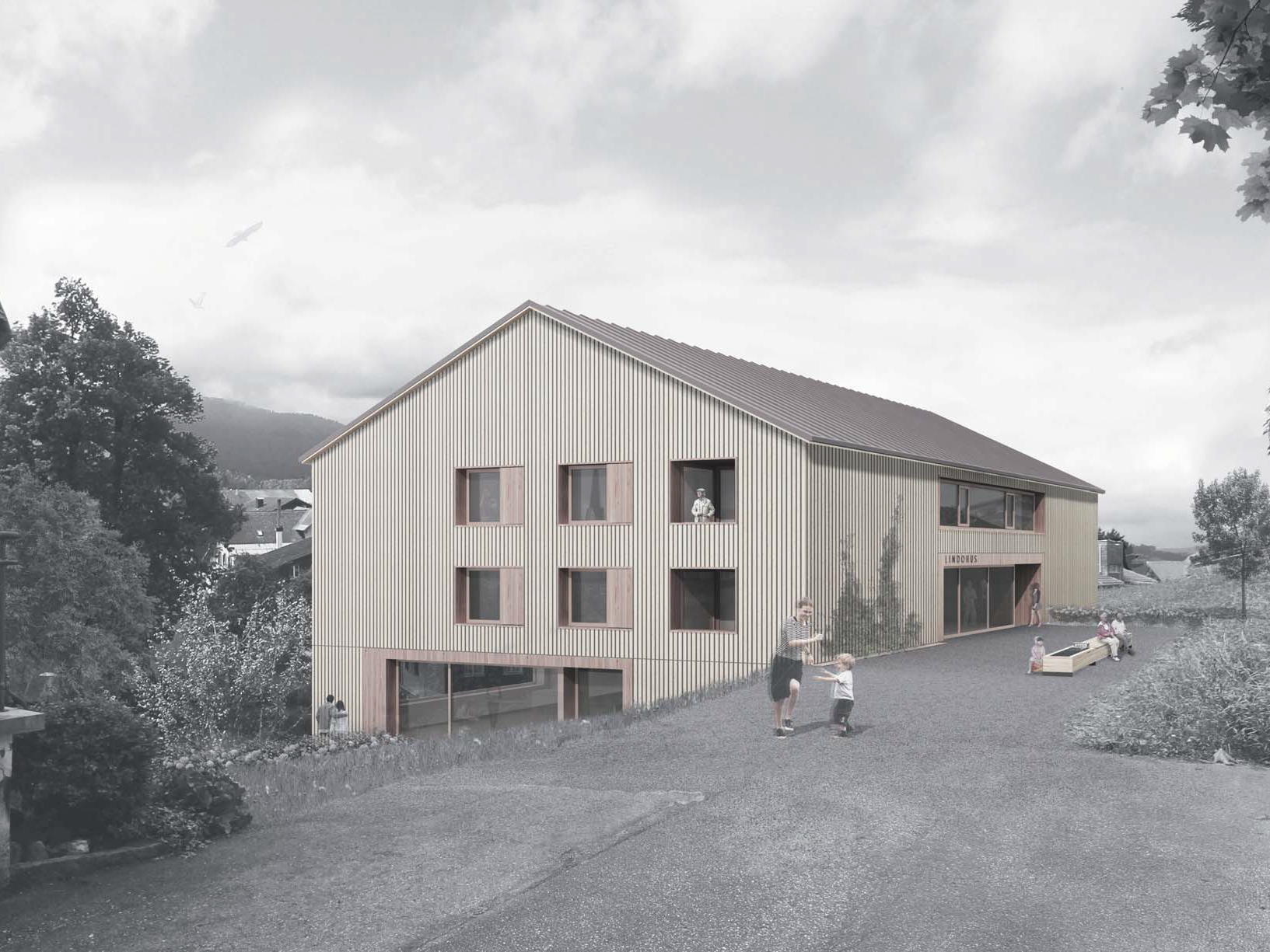 Kurzer und sicherer Weg von der Wohnanlage  Lindohus ins Dorfzentrum. Kurzer und sicherer Weg von der Wohnanlage  Lindohus ins Dorfzentrum.