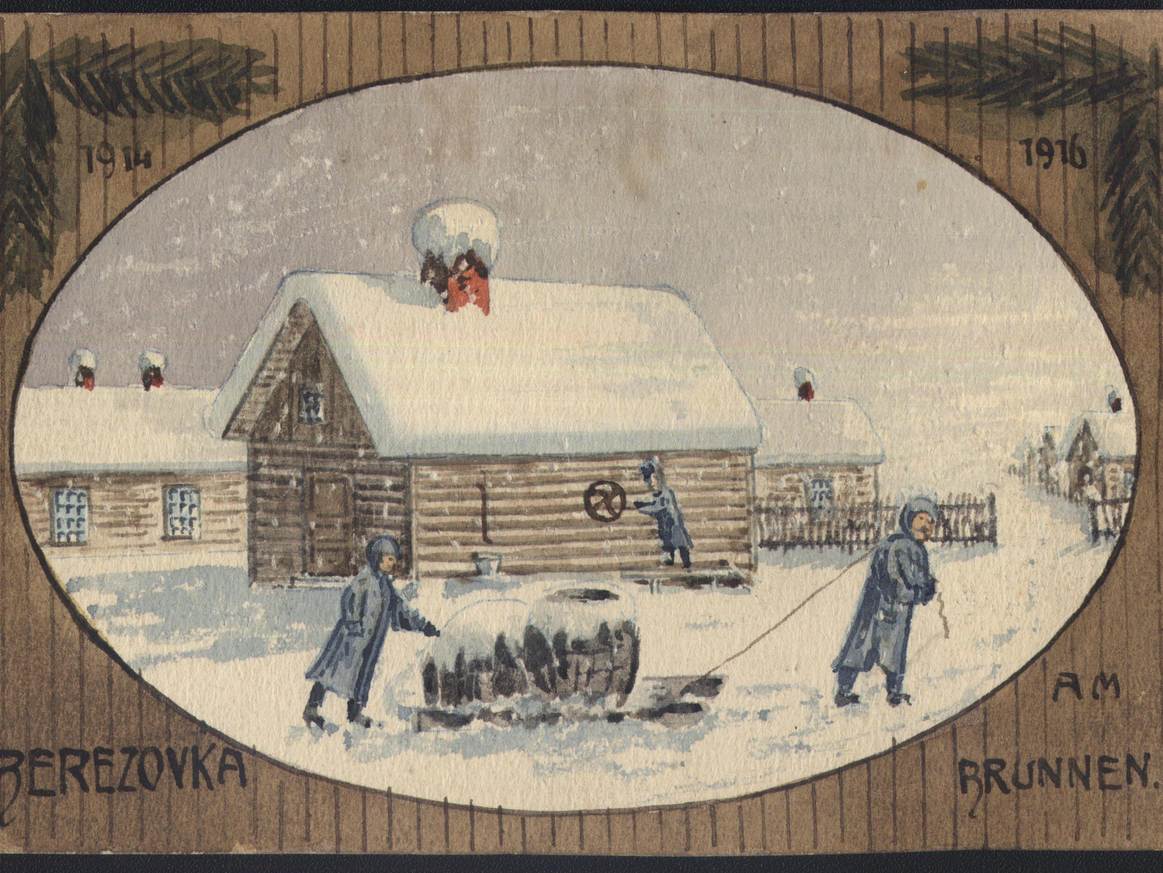 Winter im  Kriegsgefangenenlager Beresowka (Originalzeichnung eines KGF)