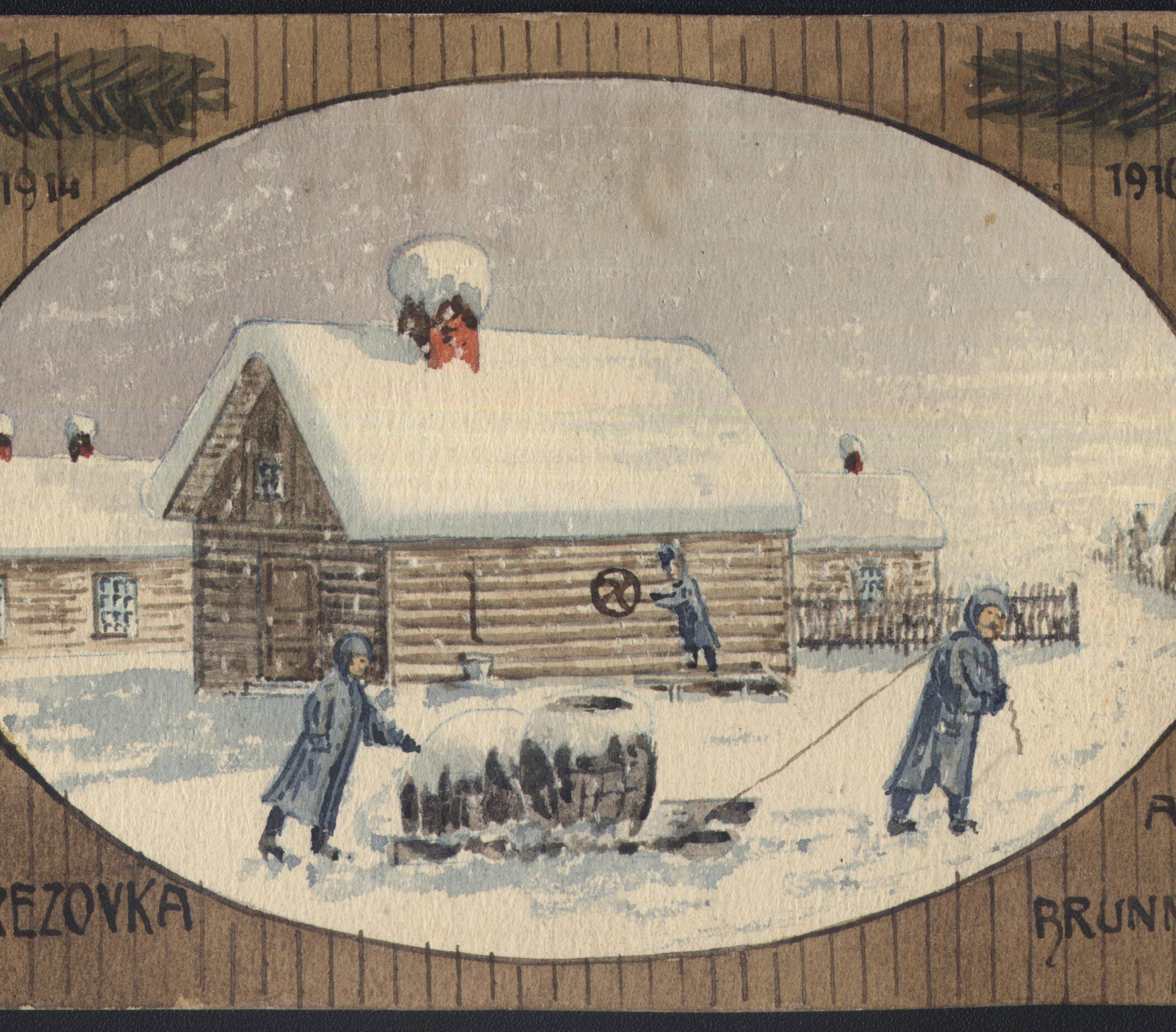 Winter im Kriegsgefangenenlager Beresowka (Originalzeichnung eines KGF) Winter im Kriegsgefangenenlager Beresowka (Originalzeichnung eines KGF)