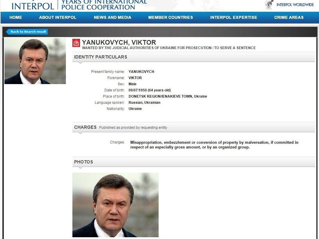 Interpol schreibt ukrainischen Ex-Präsident Janukowitsch zur Fahndung aus.