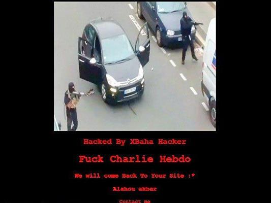 "Fuck Charlie Hebdo - We will come back to your site" auf Startseite.