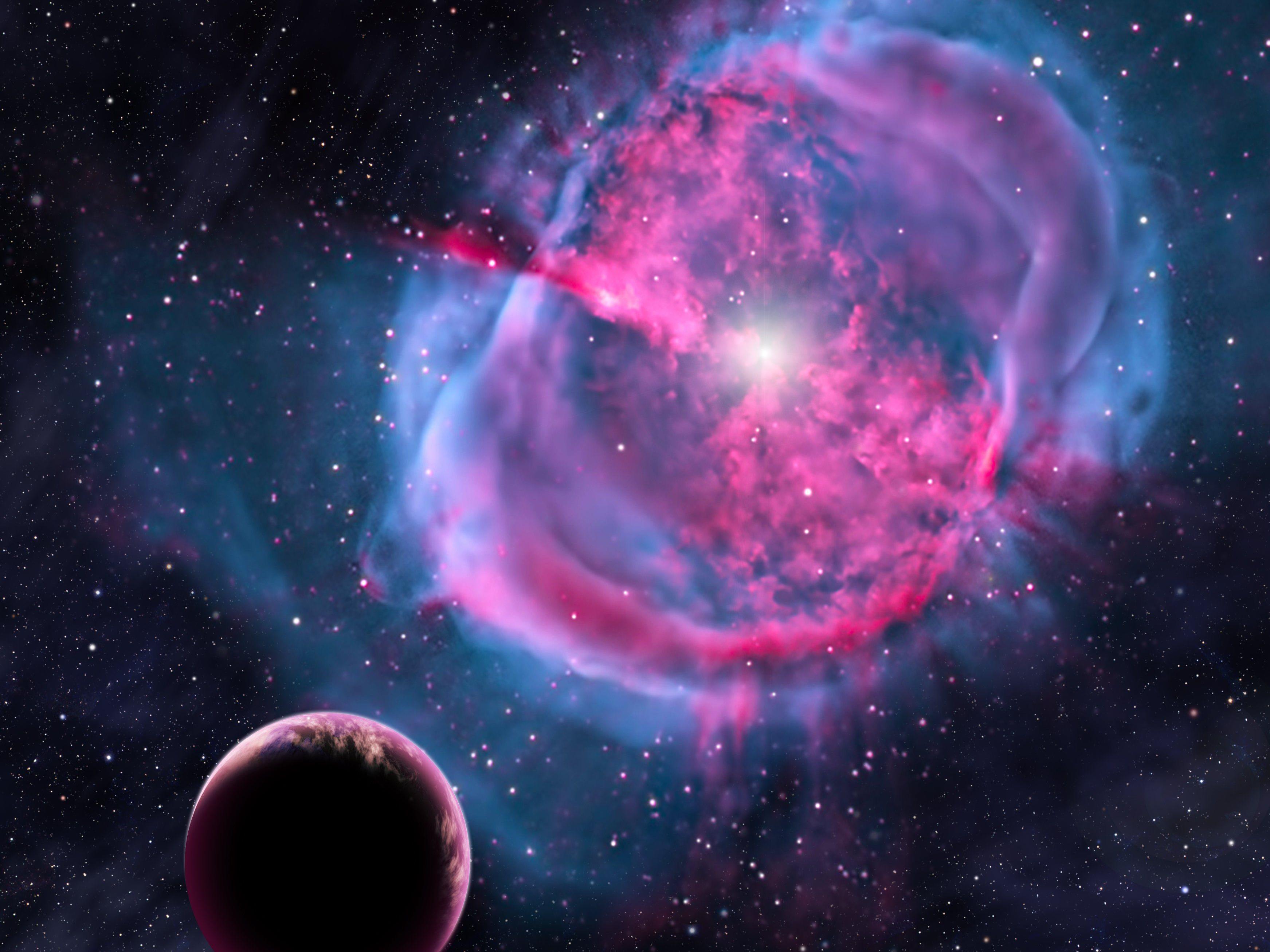 Diese künstlerische Darstellung zeigt einen erdähnlichen Planeten, der einen entstehenden Stern umkreist.