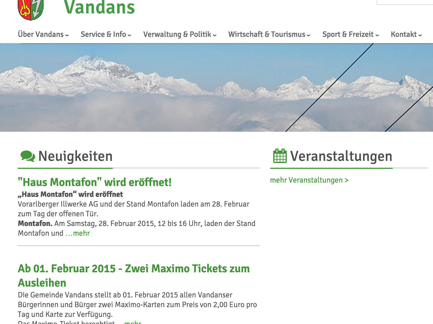 Die neue Homepage der Gemeinde Vandans ist sehr informativ und optisch ein echter