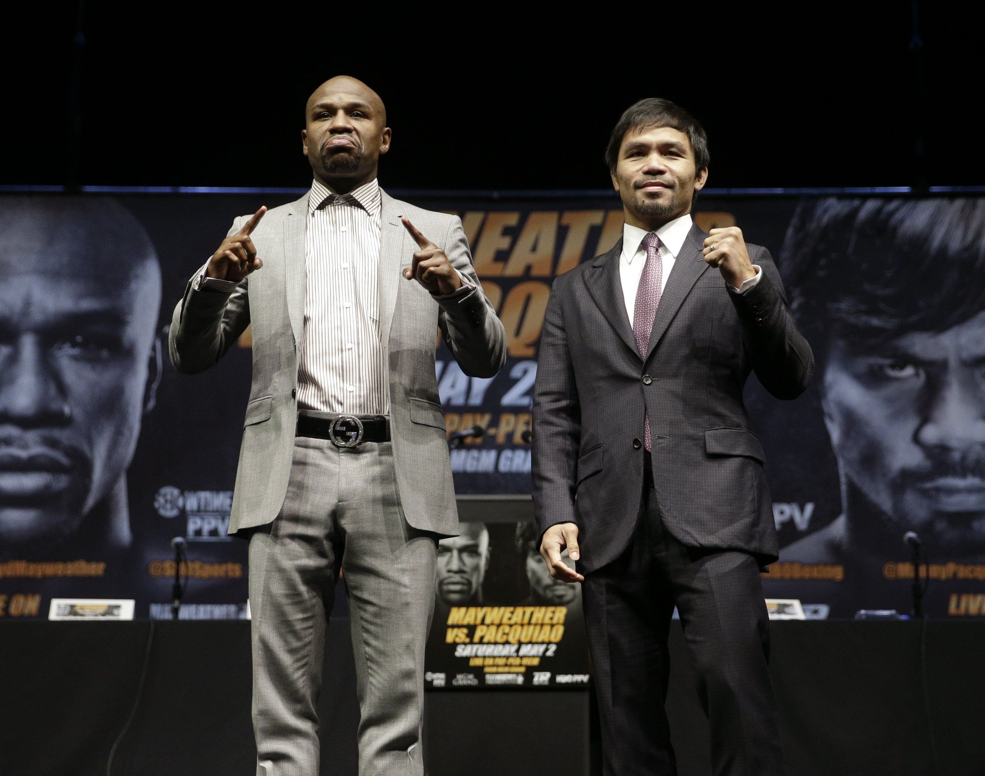 Mayweather (l.) erhält mindestens 160 Millionen Dollar. Mayweather (l.) erhält mindestens 160 Millionen Dollar.