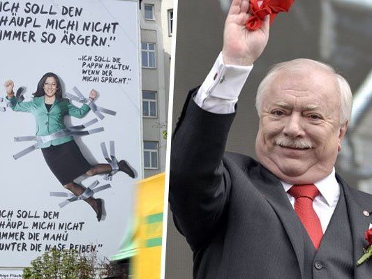 Amüsiert und gut gelaunt reagierte Bürgermeister Häupl auf das Vassilakou-Plakat, in dem er vorkommt Amüsiert und gut gelaunt reagierte Bürgermeister Häupl auf das Vassilakou-Plakat, in dem er vorkommt