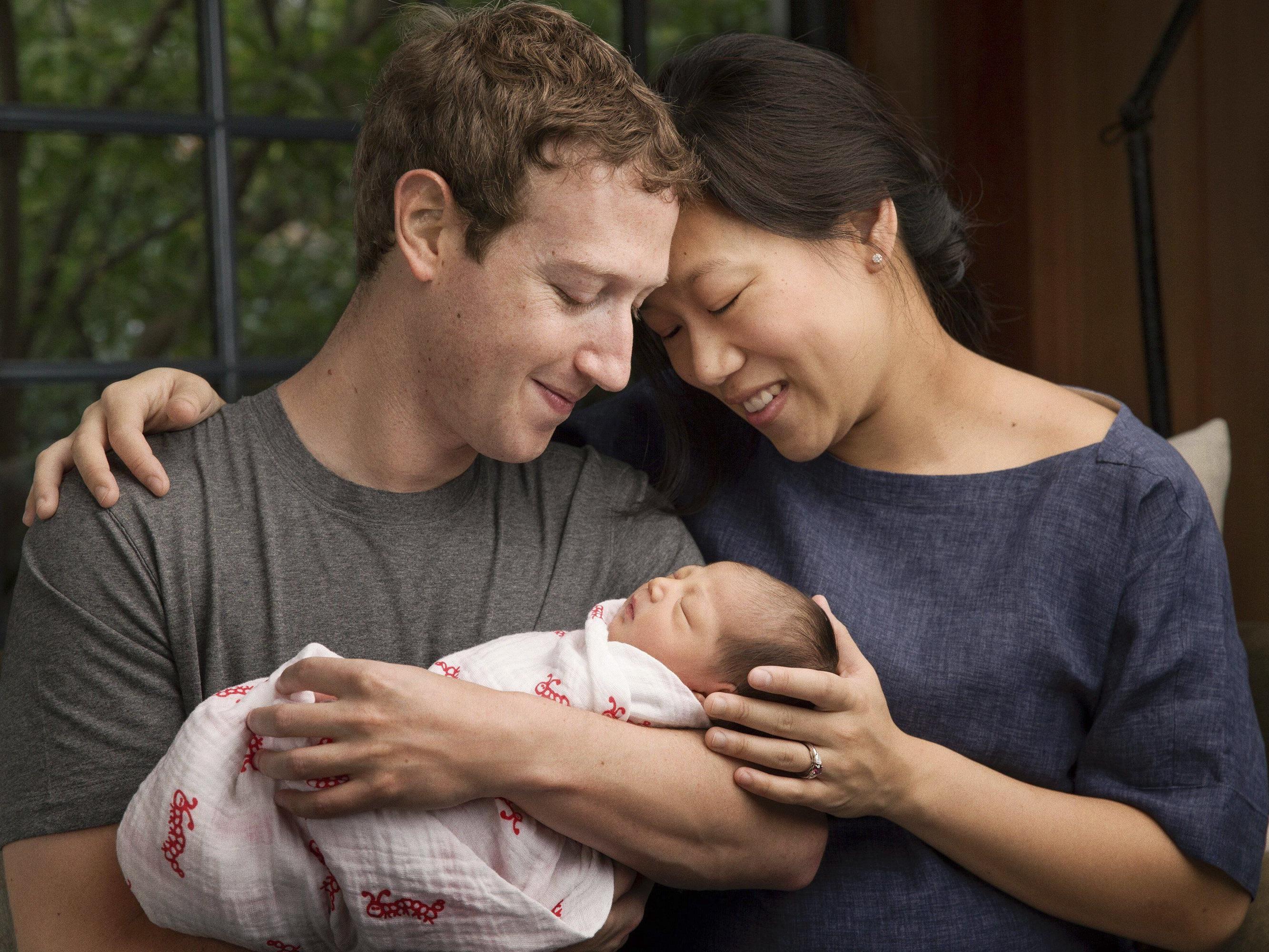 Mark Zuckerberg mit Ehefrau Priscilla Chan und Töchterchen Max Chan.