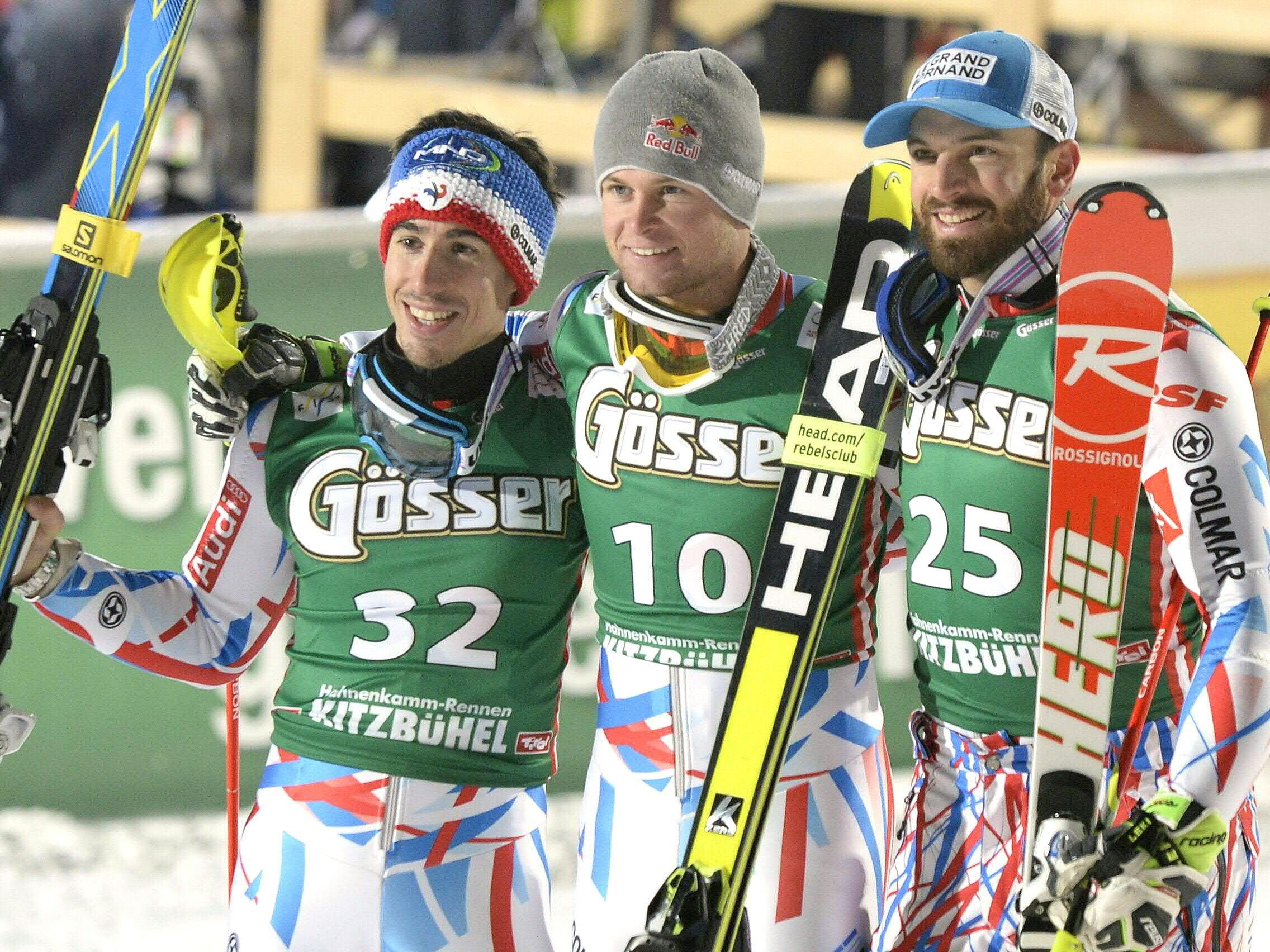 Hirscher und Svindal im Slalom out.