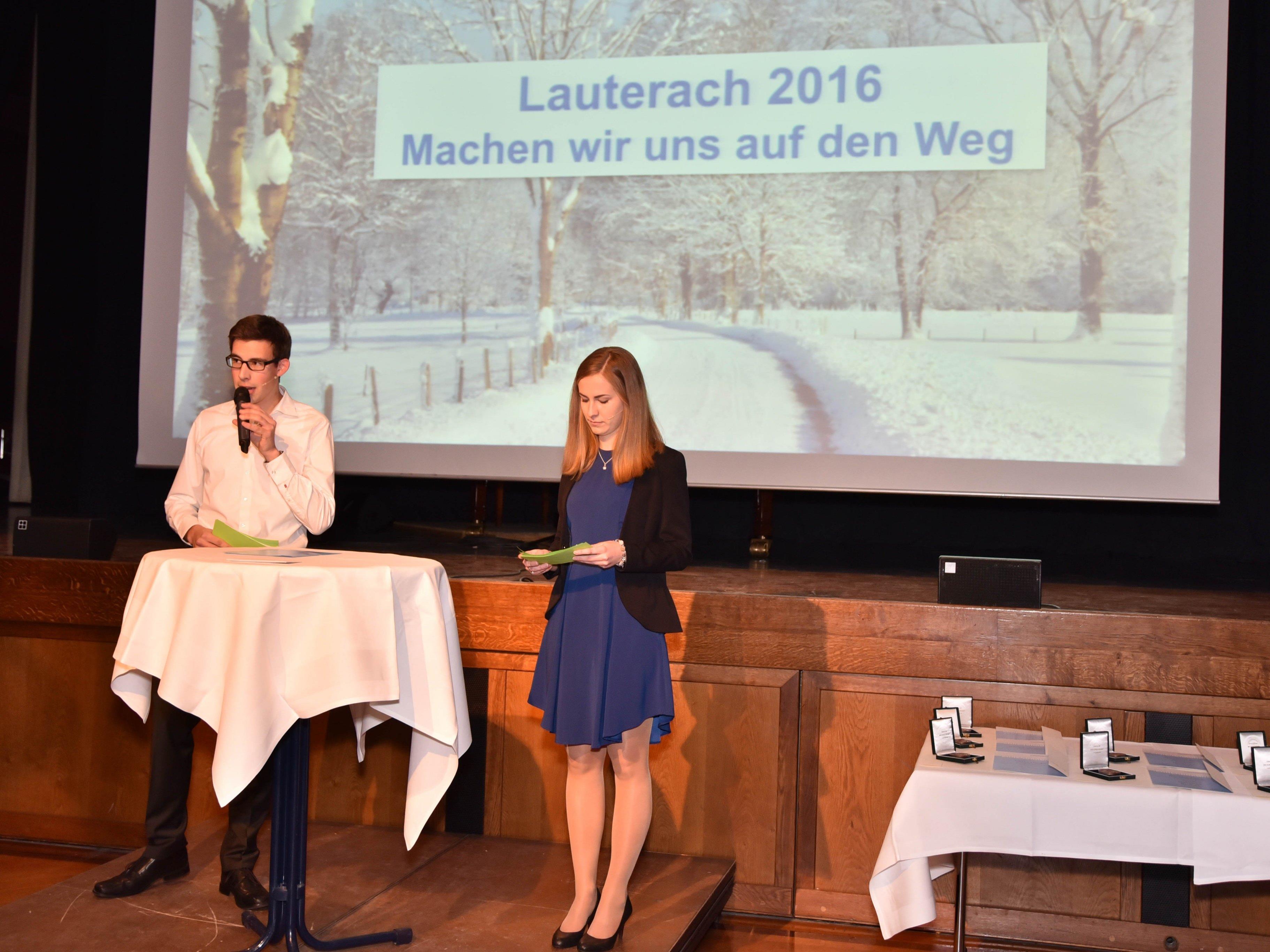 Johannes Hinteregger und Christina Metzler führten durch den Neujahrsempfang der Marktgemeinde Lauterach