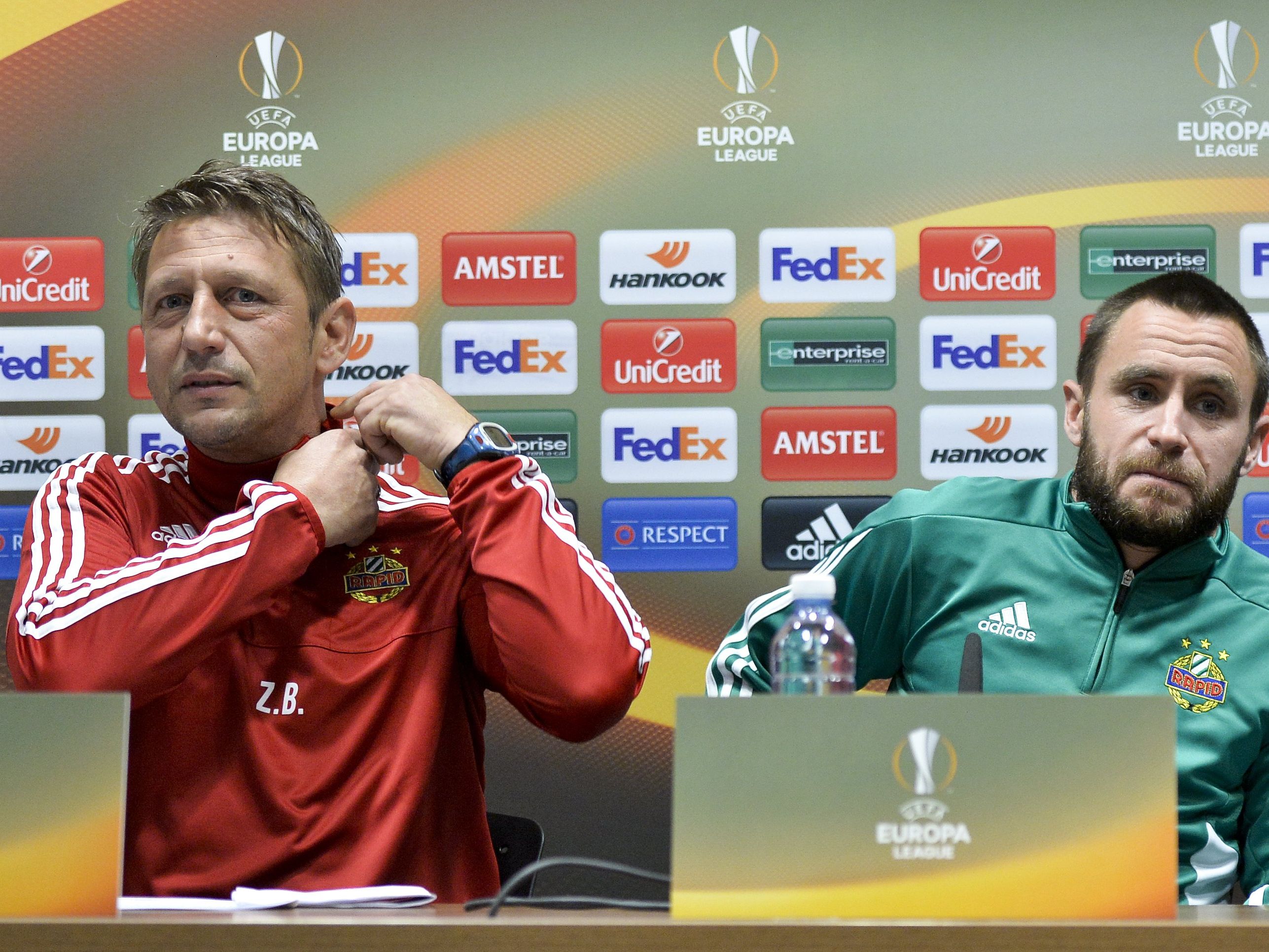 Rapid-Trainer und Rapid-Kapitän: Zoran Barišić und Steffen Hofmann. Rapid-Trainer und Rapid-Kapitän: Zoran Barišić und Steffen Hofmann.