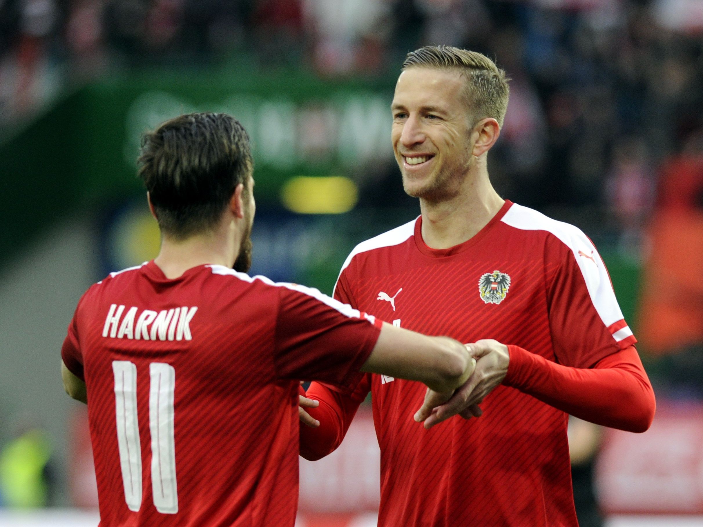 Marc Janko und Martin Harnik erzielen die Tore für Österreich. Marc Janko und Martin Harnik erzielen die Tore für Österreich.