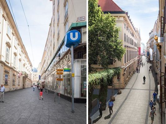 Die Herrengasse in der Wiener Innenstadt wird auf ihrer gesamten Länge zur Begegnungszone umgestaltet - hier ein Rendering Die Herrengasse in der Wiener Innenstadt wird auf ihrer gesamten Länge zur Begegnungszone umgestaltet - hier ein Rendering