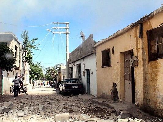 Zerstörte Häuser in der Grenzstadt Kilis