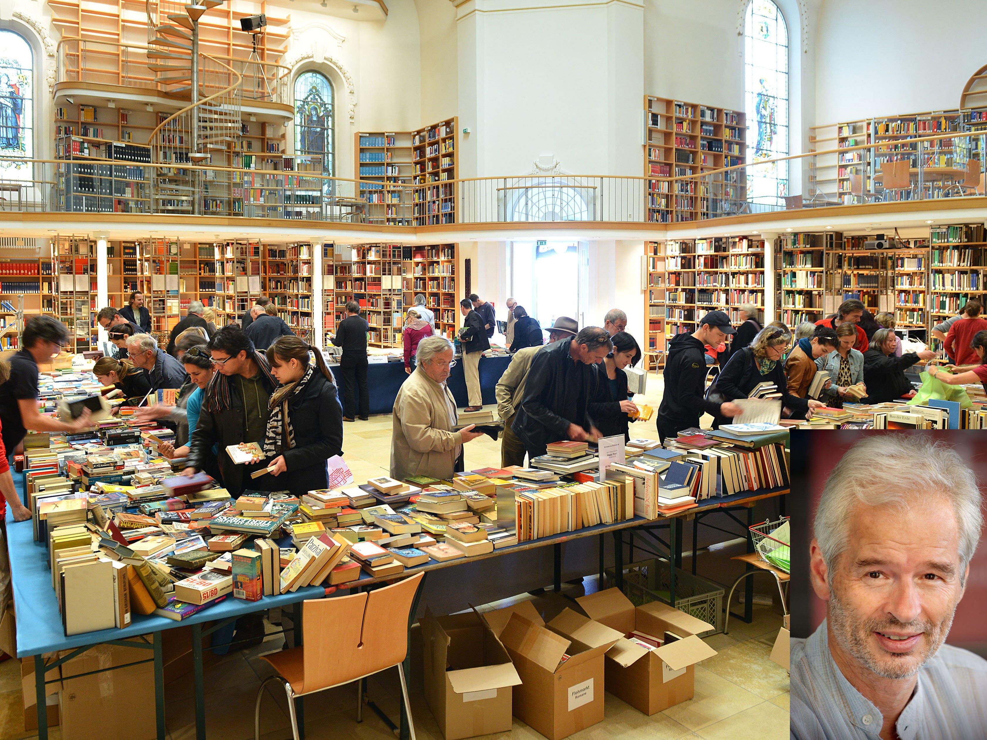 Im Kuppelsaal der Landesbibliothek findet morgen ein Bücherflohmarkt statt. Kl. Foto: Dr. Gerhard Zechner.