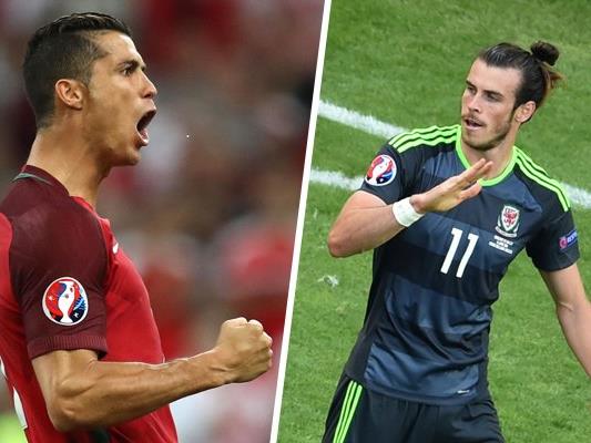 Cristiano Ronaldo (l.) und Gareth Bale treffen mit Portugal und Wales im Halbfinale der EM aufeinander.