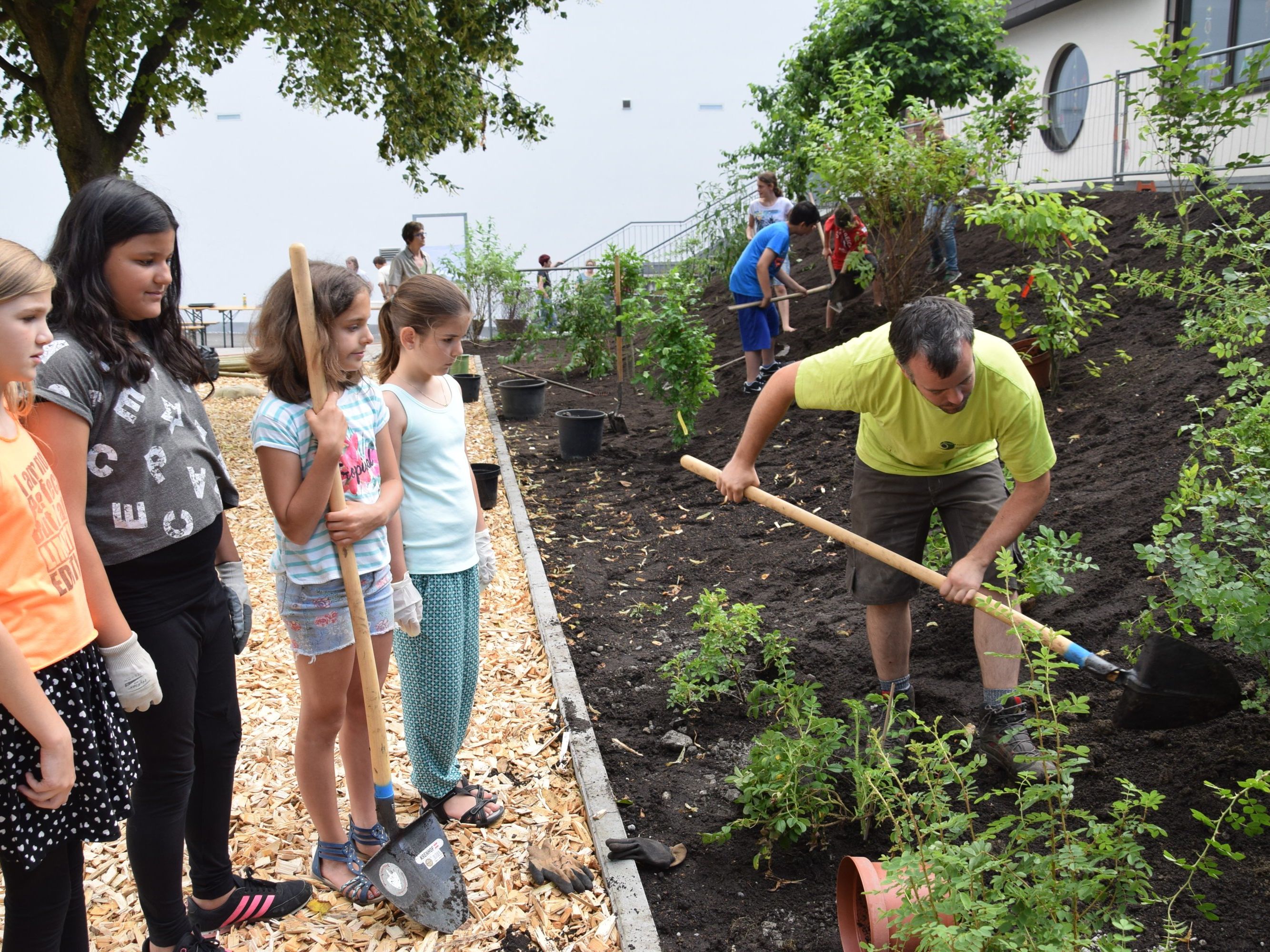 Bäume, Sträucher und Blumen wurden während des Projekttages im Pausenhof der VS Blattur gepflanzt Bäume, Sträucher und Blumen wurden während des Projekttages im Pausenhof der VS Blattur gepflanzt