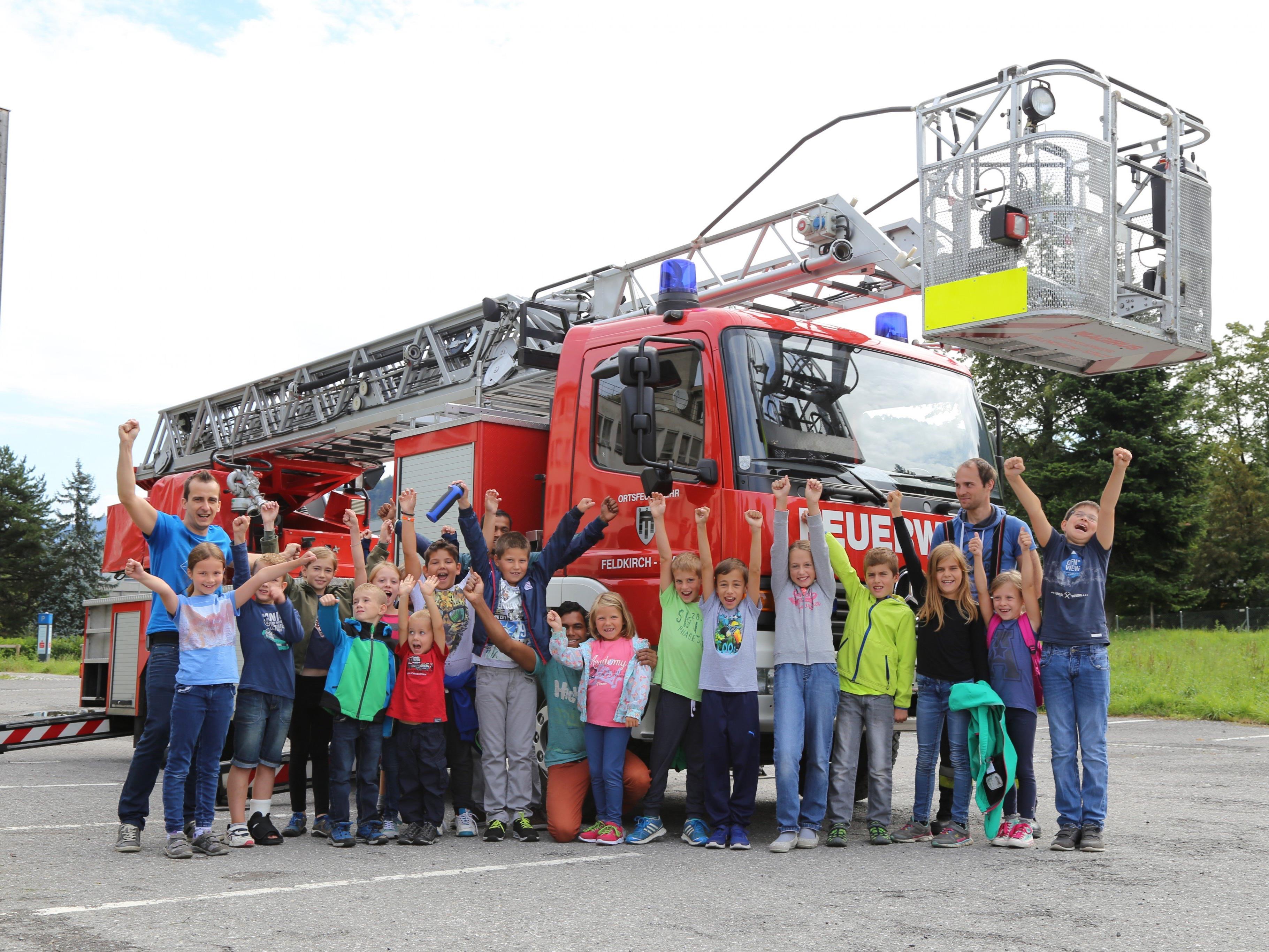 Die Teilnehmer hatten sichtlich Spaß beim Feuerwehr-Schnuppertag in Feldkirch.