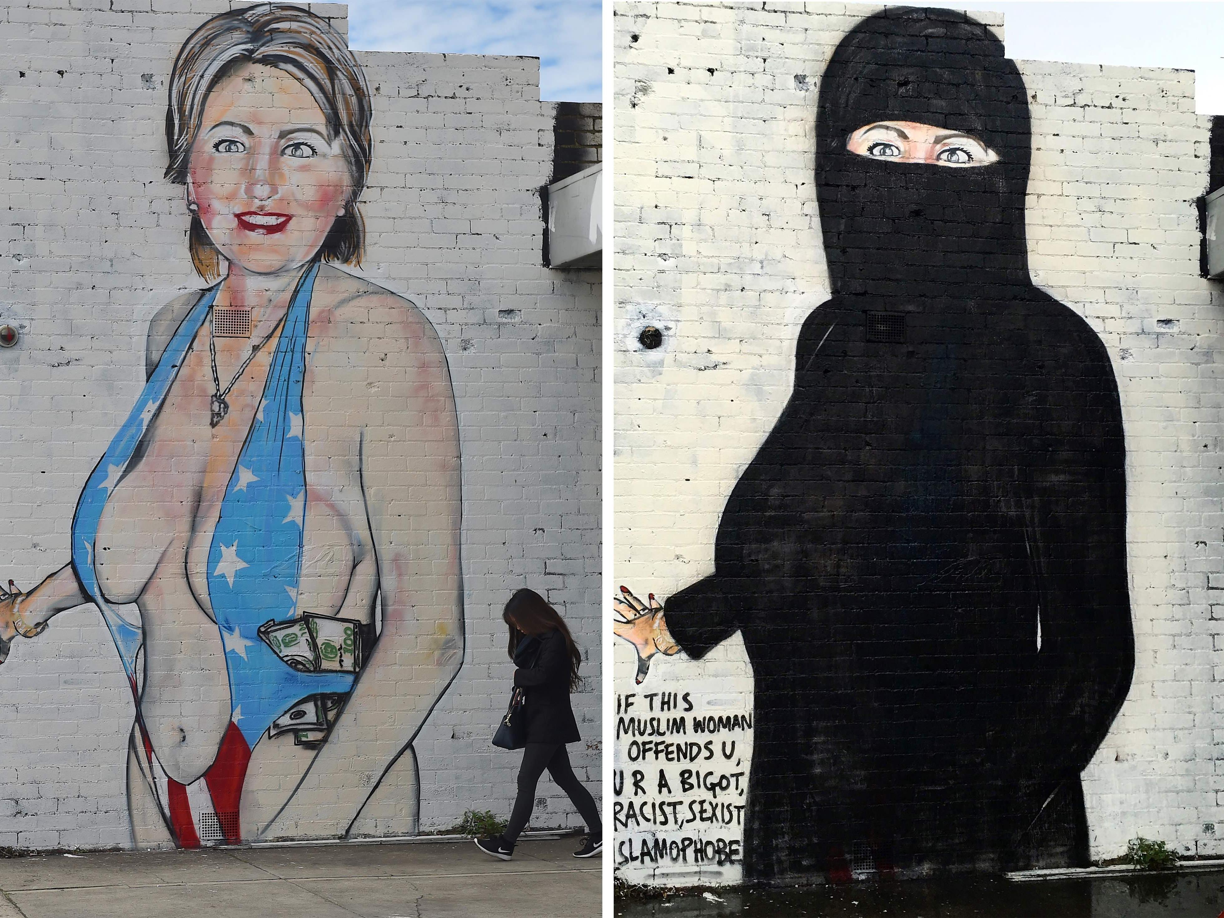 Clinton im Bikini und in eine Burka.