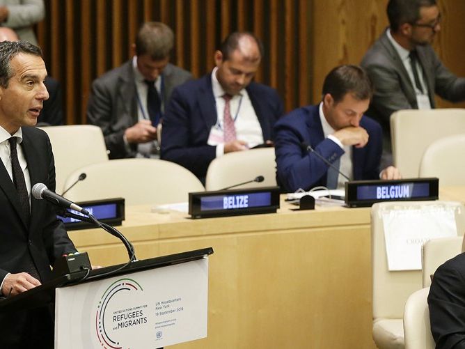 Bundeskanzler Christian Kern im Rahmen des UN-Flüchtlingsgipfels in New York am 19. September 2016. Bundeskanzler Christian Kern im Rahmen des UN-Flüchtlingsgipfels in New York am 19. September 2016.
