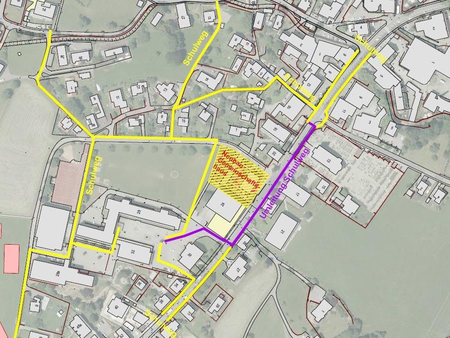 Umleitungsplan für Fußgänger während der Bauphase des Gemeinschaftshauses in den nächsten zwei Jahren