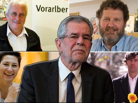 Jutta Frick, Norbert Loacker, Josef Rupp und Stefan Sagmeister werben mit "Vorarlberg für Van der Bellen" für den tiroler Präsidentschaftskandidaten.