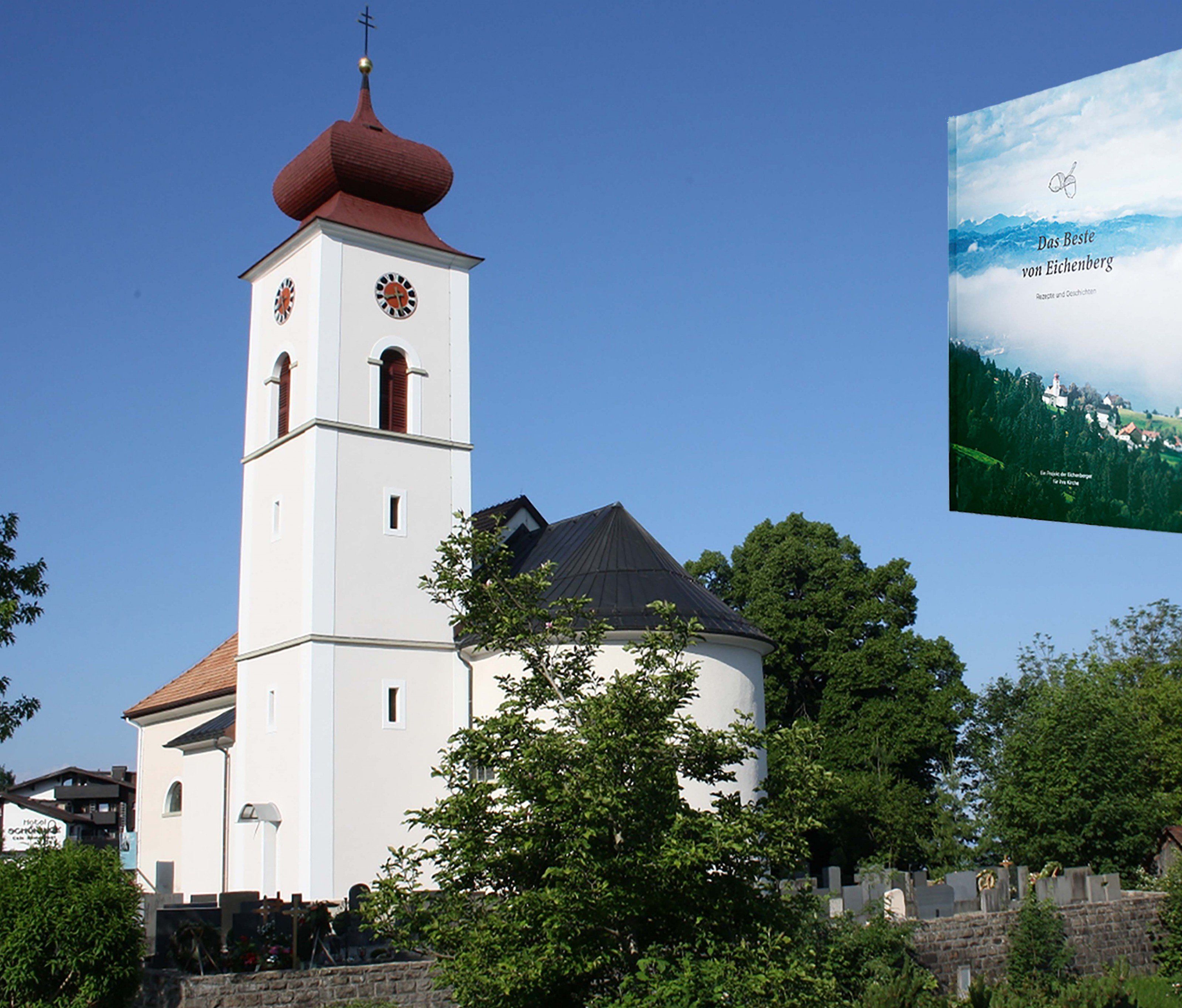 Einladung zur Buchpräsentation „Das Beste von Eichenberg. Rezepte und Geschichten“ im Mehrzweckgebäude. Der Verkaufserlös kommt der laufenden Pfarrkirchenrenovierung zugute.