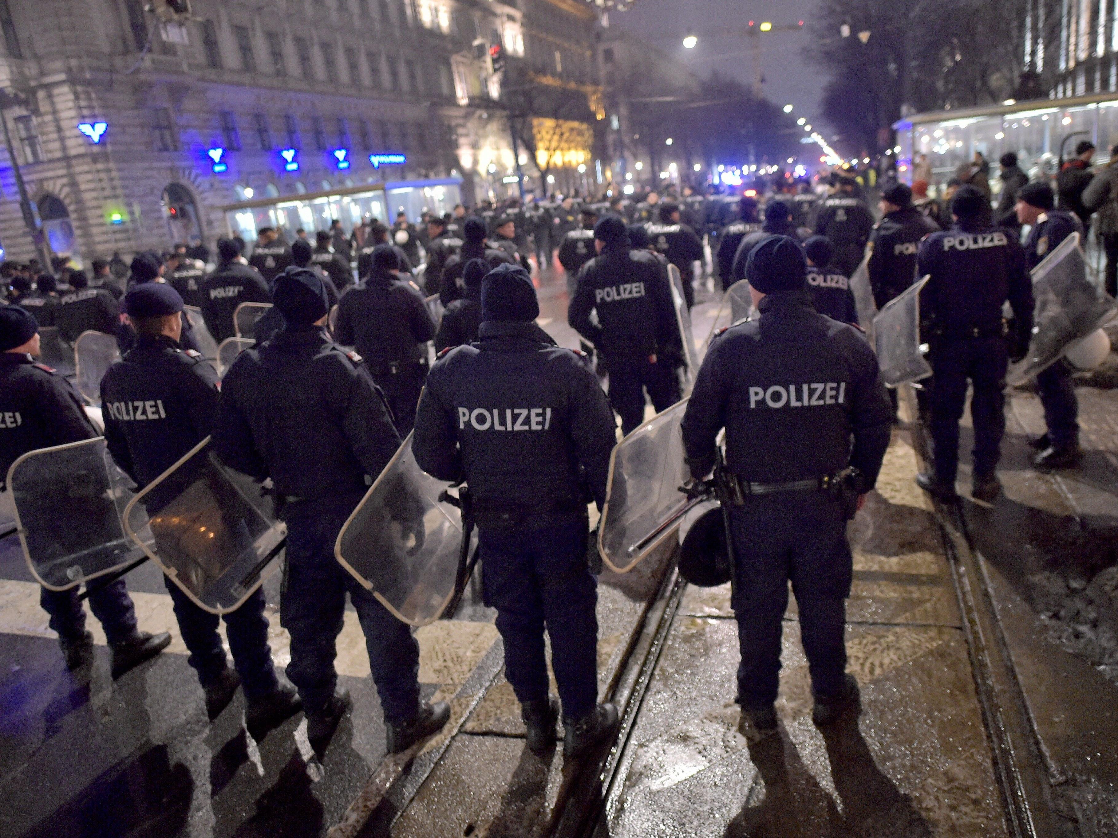 Polizeibeamte, wie hier bei einer Demonstration gegen den Wiener Akademikerball, sehehn sich in Österreich immer häufiger Angriffen ausgesetzt.