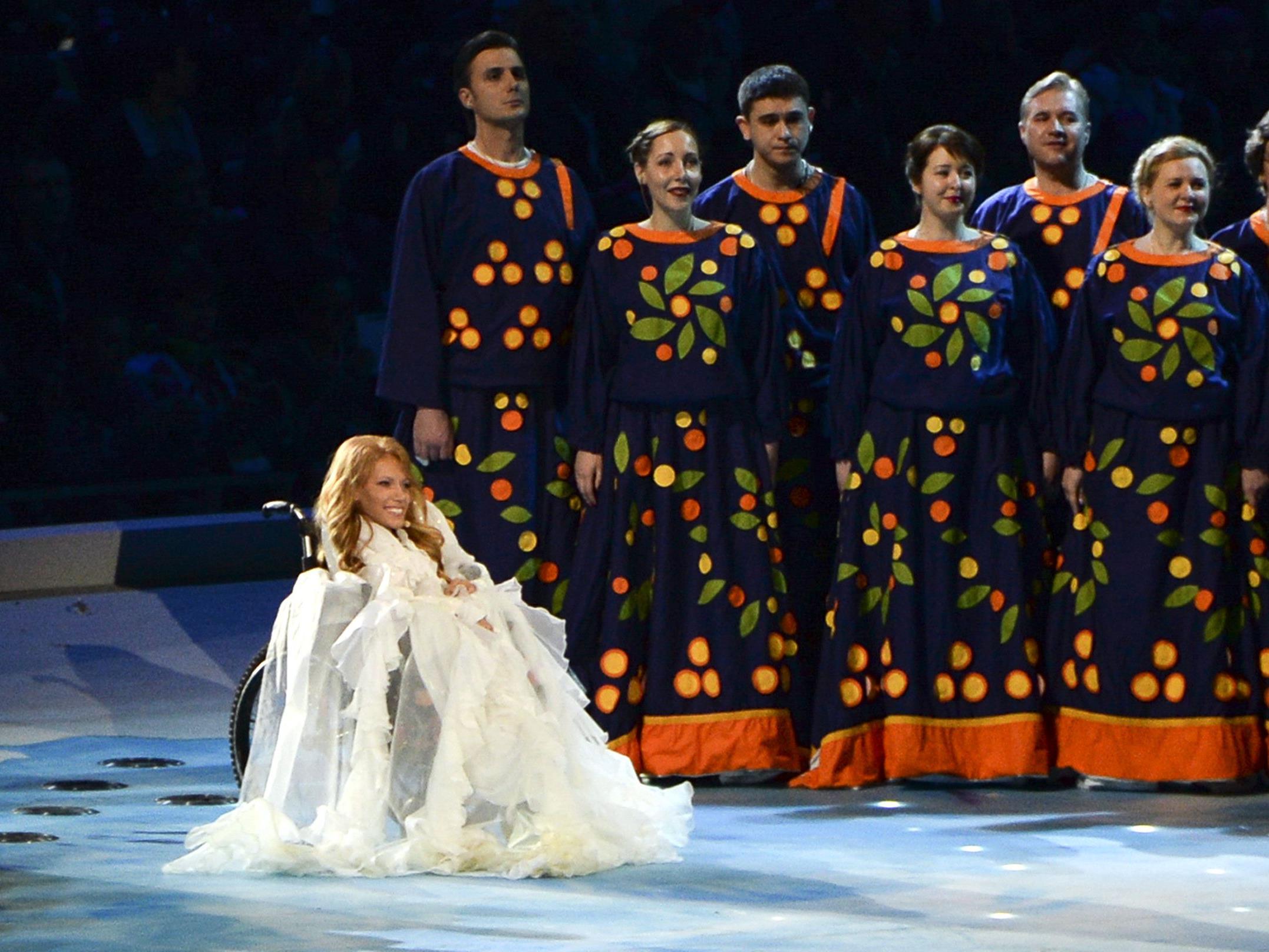 Yulia Samoylova bei ihrem Auftritt bei den Olympischen Winterspielen in Sotschi.