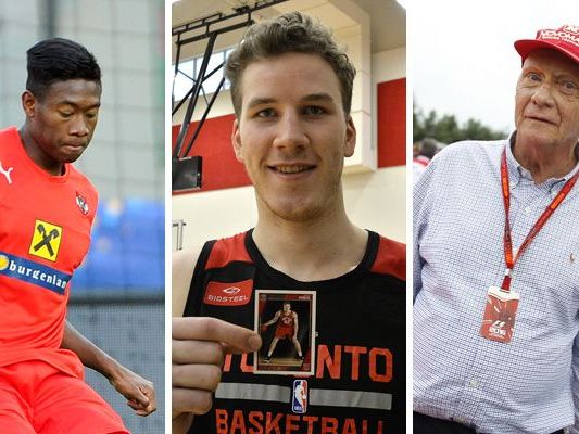 David Alaba, Jakob Pöltl und Niki Lauda - drei international erfolgreiche Sportler aus Wien. David Alaba, Jakob Pöltl und Niki Lauda - drei international erfolgreiche Sportler aus Wien.
