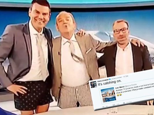 Herbert Prohaska und seine Kollegen lösten am Ende der Champions League Berichterstattung am Dienstag sogleich ihre Wettschulden ein. Herbert Prohaska und seine Kollegen lösten am Ende der Champions League Berichterstattung am Dienstag sogleich ihre Wettschulden ein.