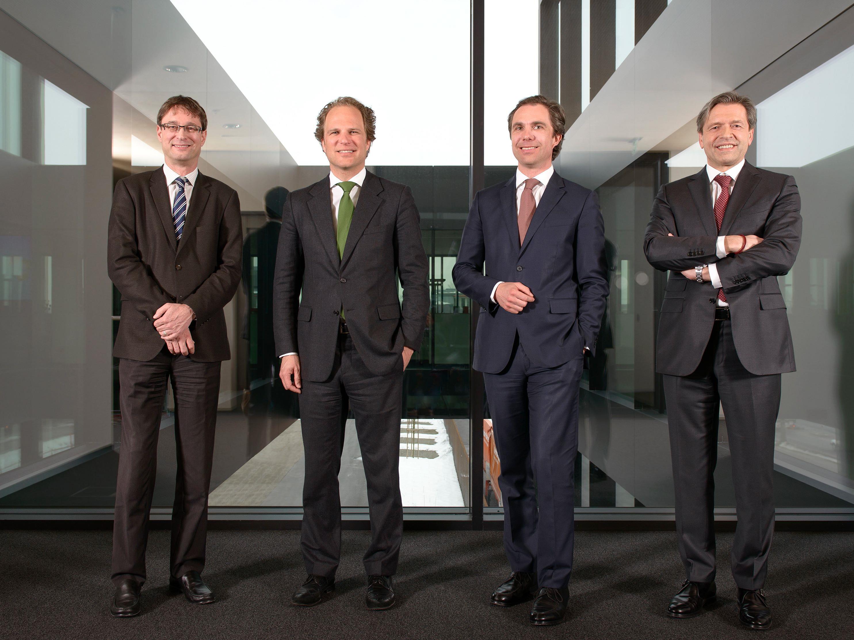 Der Gebrüder Weiss Vorstand (v.l.n.r.): Peter Kloiber, Heinz Senger-Weiss, Wolfram Senger-Weiss und Vorstandsvorsitzender Wolfgang Niessner.