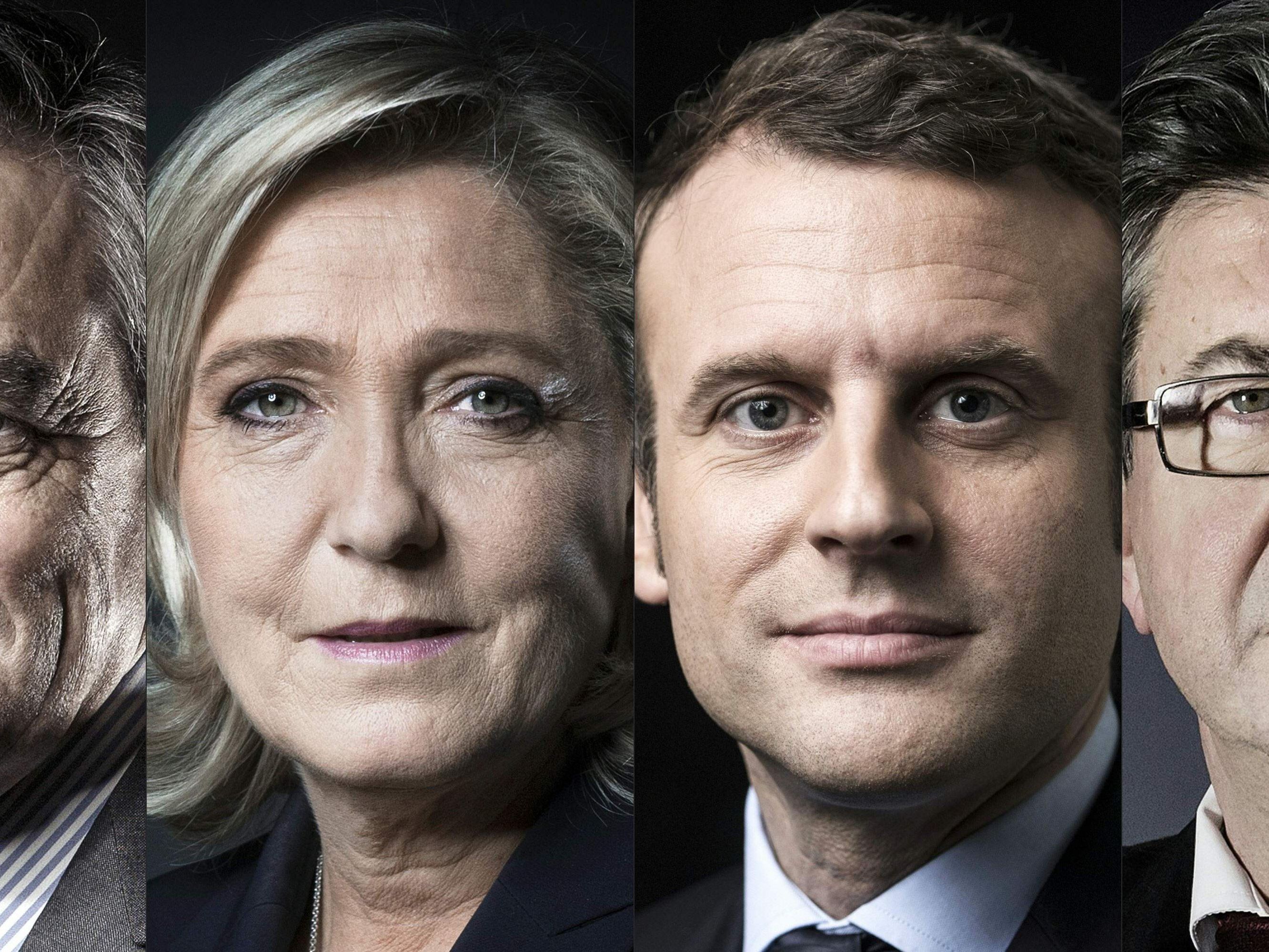 Die Top-Favoriten für die Stichwahl: Francois Fillon, Marine Le Pen, Emmanuel Macron und Jean-Luc Melenchon. Die Top-Favoriten für die Stichwahl: Francois Fillon, Marine Le Pen, Emmanuel Macron und Jean-Luc Melenchon.