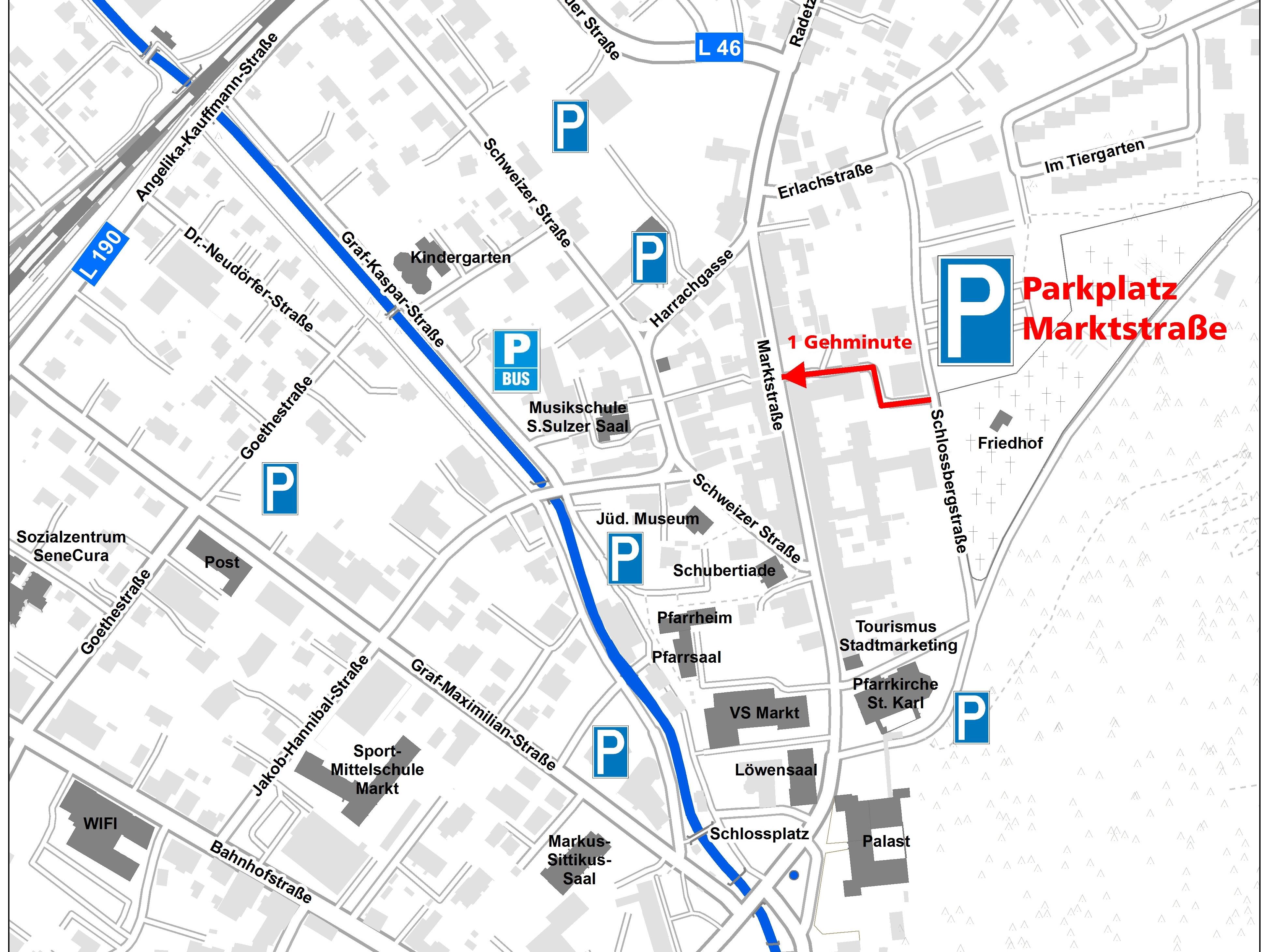 Hier finden Sie eine Übersicht der verfügbaren Parkplätze in der Hohenemser Innenstadt!