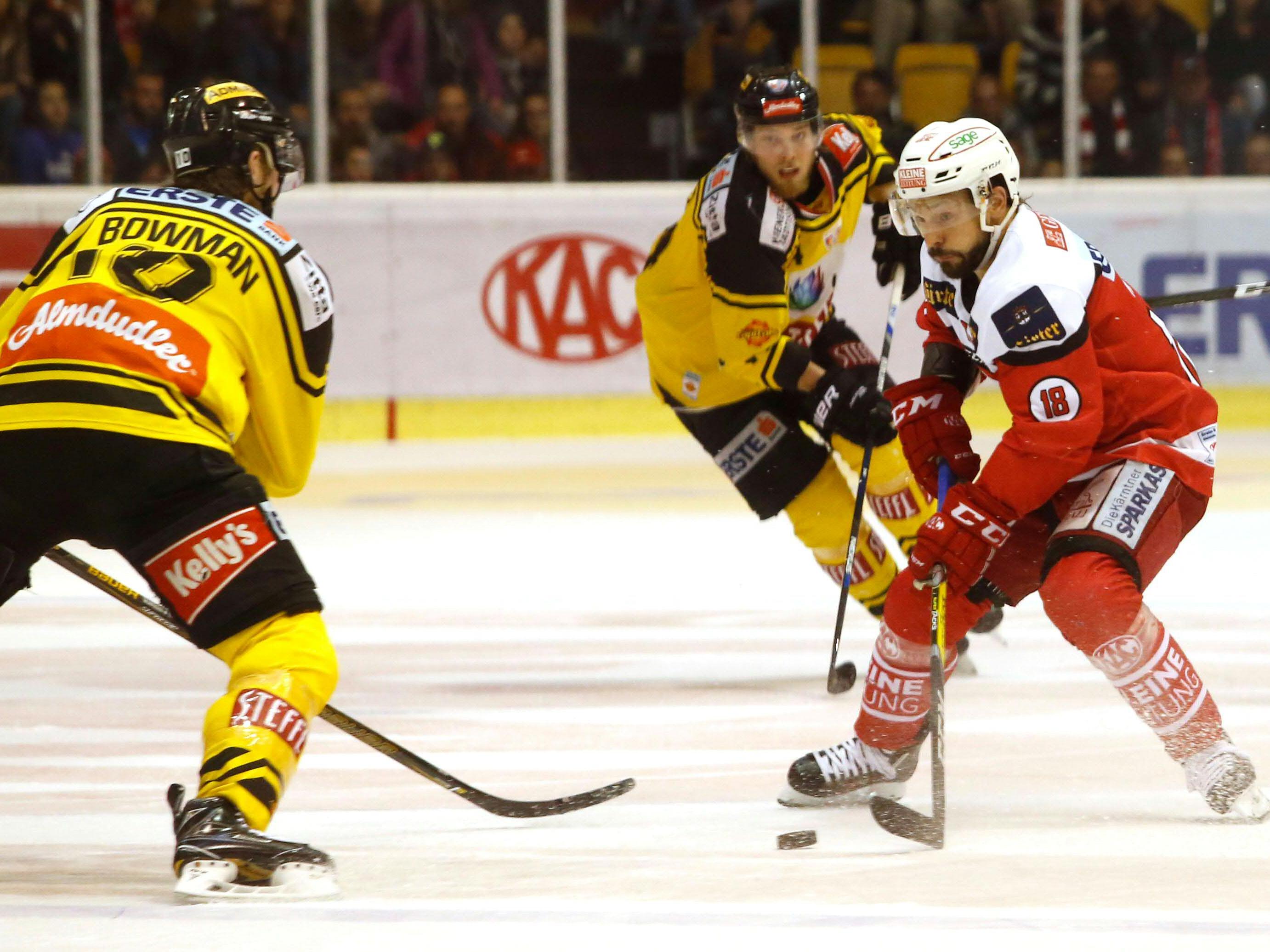 Die Vienna Capitals gastieren im vierten Finalspiel der Erste Bank Eishockey Liga beim KAC in Kärnten.