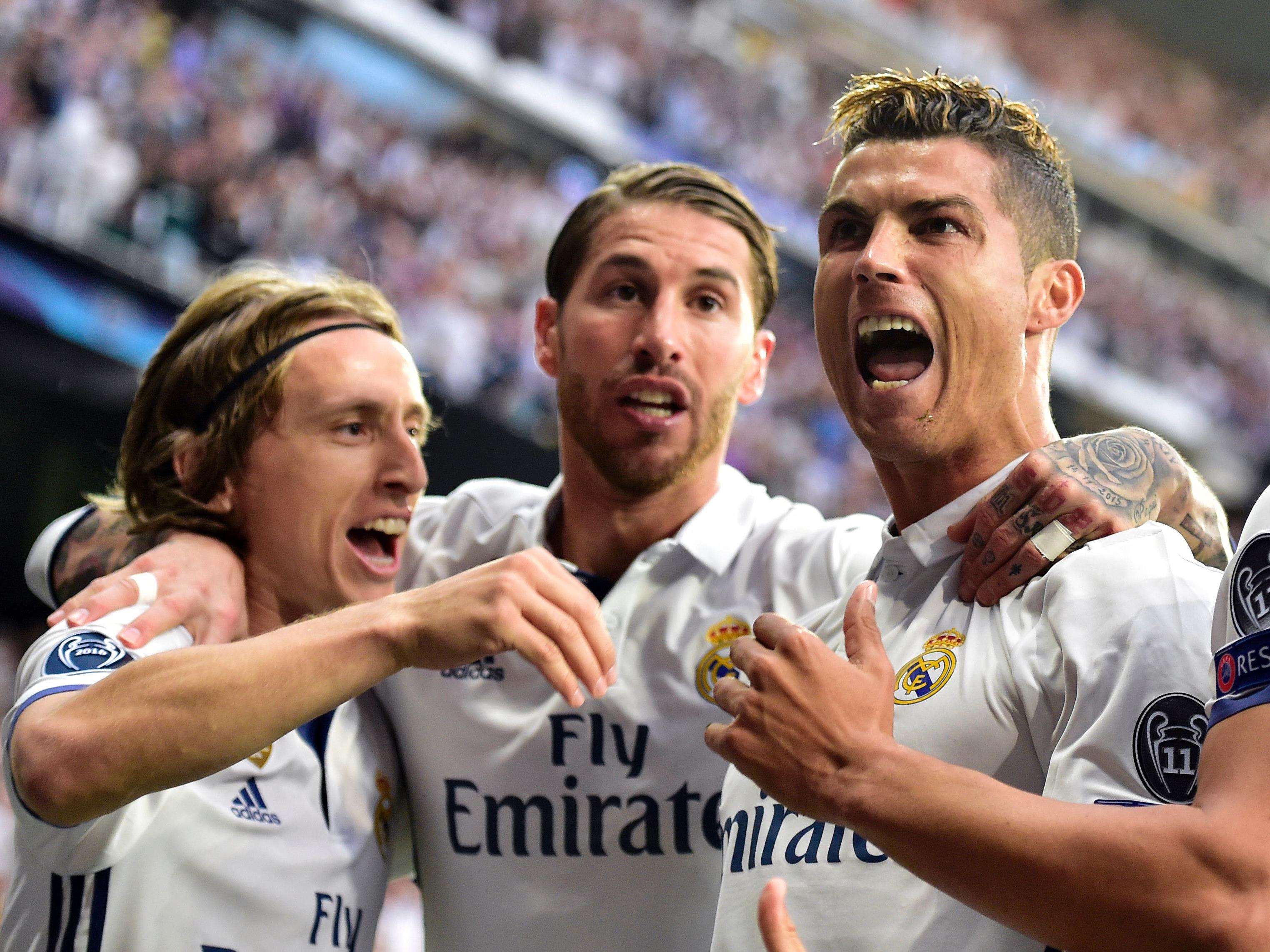Modric, Ramos und Ronaldo jubeln über den klaren 3:0-Erfolg.