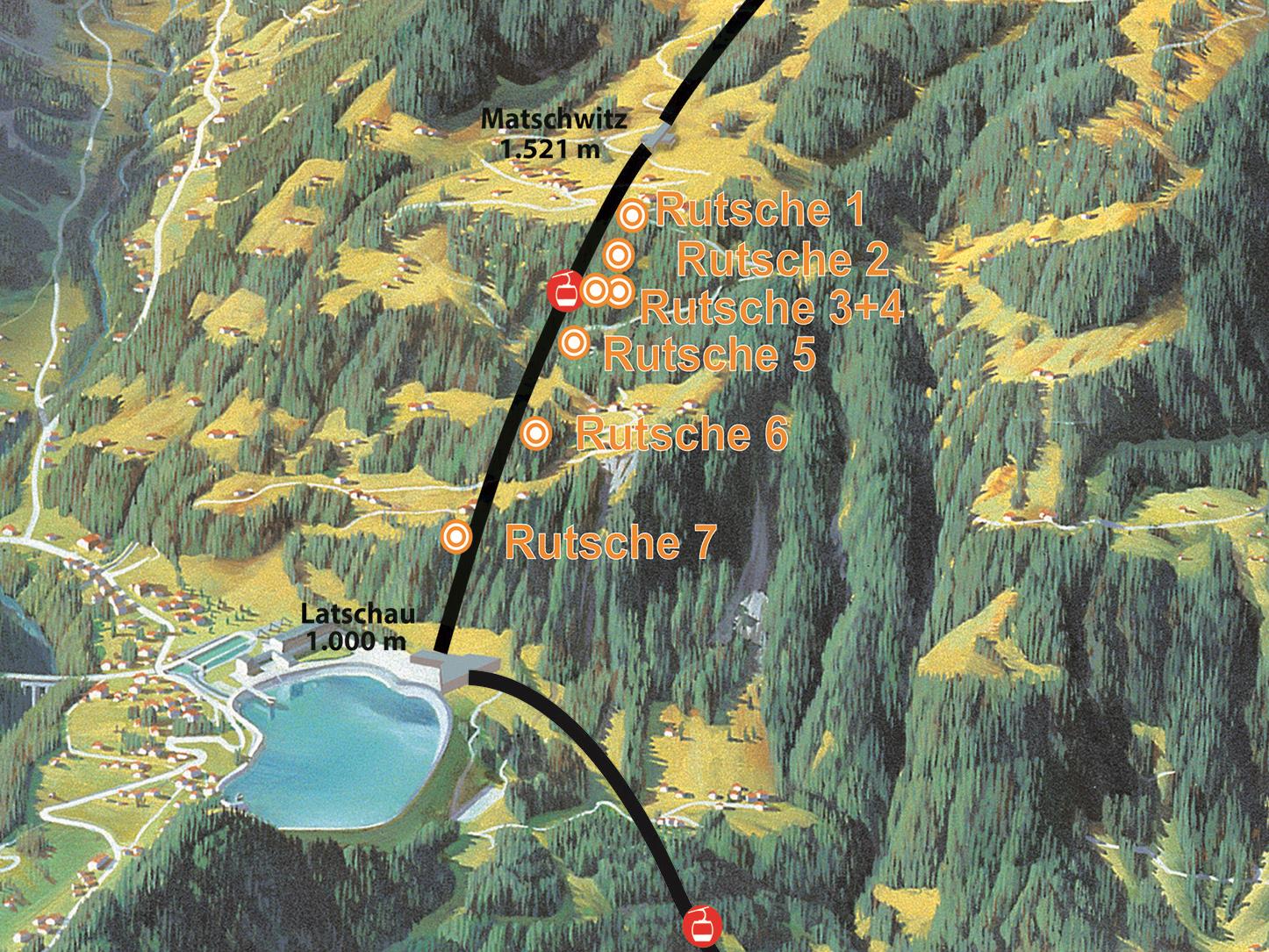 Der neue Waldrutschenpark: 7 Rutschen mit insgesamt 350 Rutschenmetern und 500 Höhenmetern.