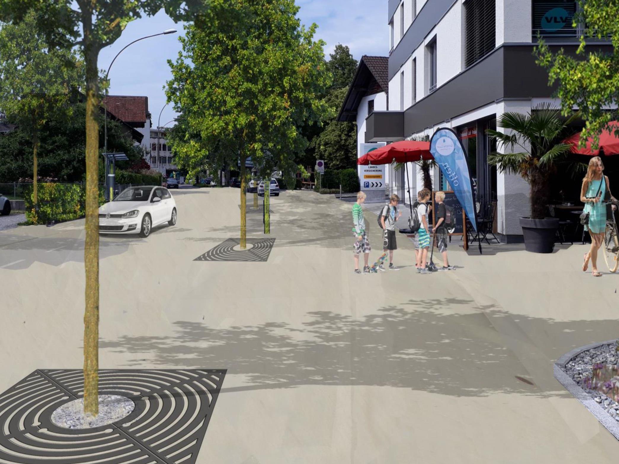 Im Zuge der Bauarbeiten wird der Bereich vom Vorkoster bis zur Raiffeisenstraße als attraktive Begegnungszone gestaltet.