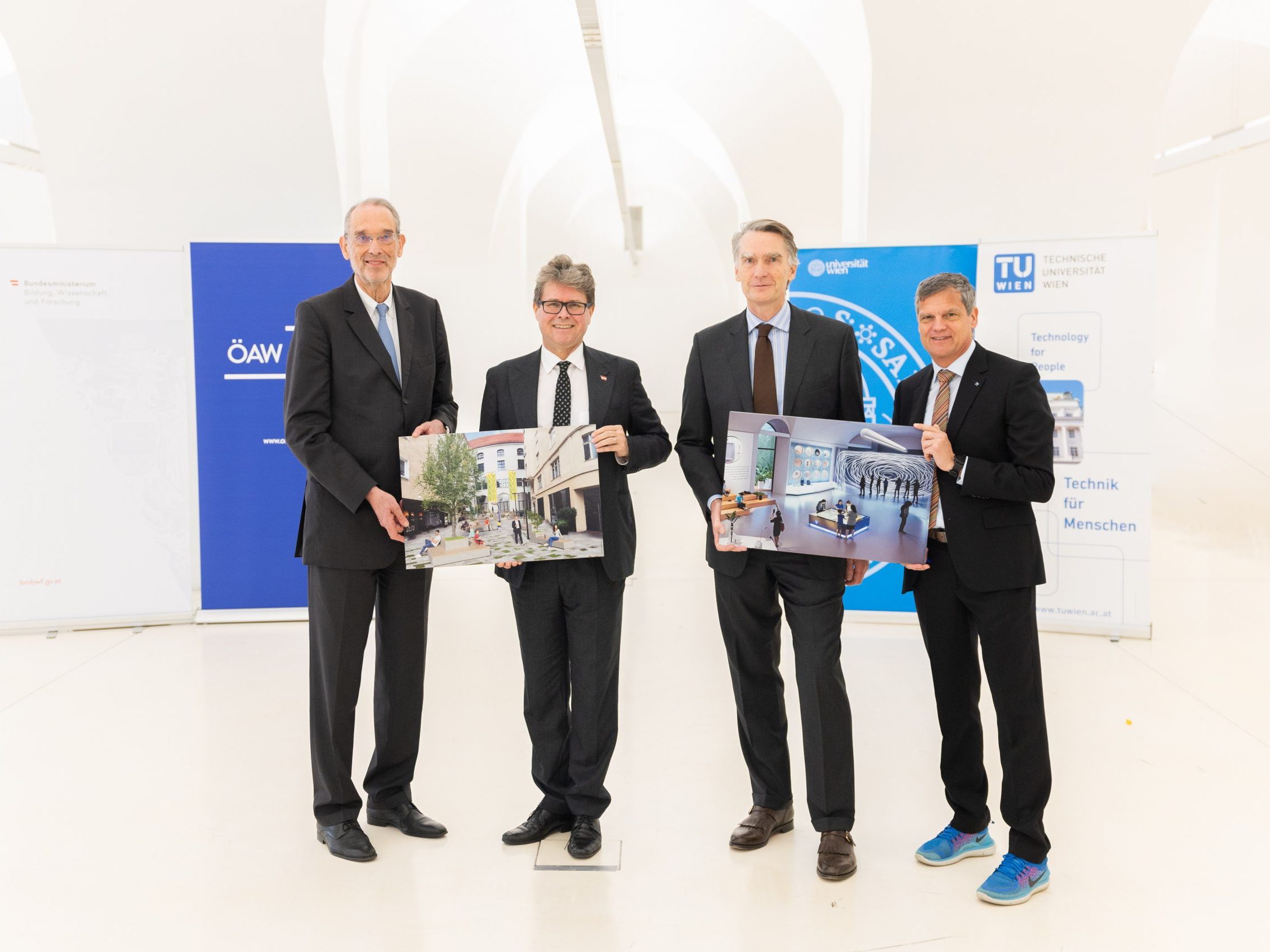 v.l.n.r.: Heinz Fassmann, Präsident der ÖAW; Martin Polaschek, Bundesminister für Bildung, Wissenschaft und Forschung; Sebastian Schütze, Rektor der Universität Wien; Jens Schneider, Rektor der TU Wien v.l.n.r.: Heinz Fassmann, Präsident der ÖAW; Martin Polaschek, Bundesminister für Bildung, Wissenschaft und Forschung; Sebastian Schütze, Rektor der Universität Wien; Jens Schneider, Rektor der TU Wien