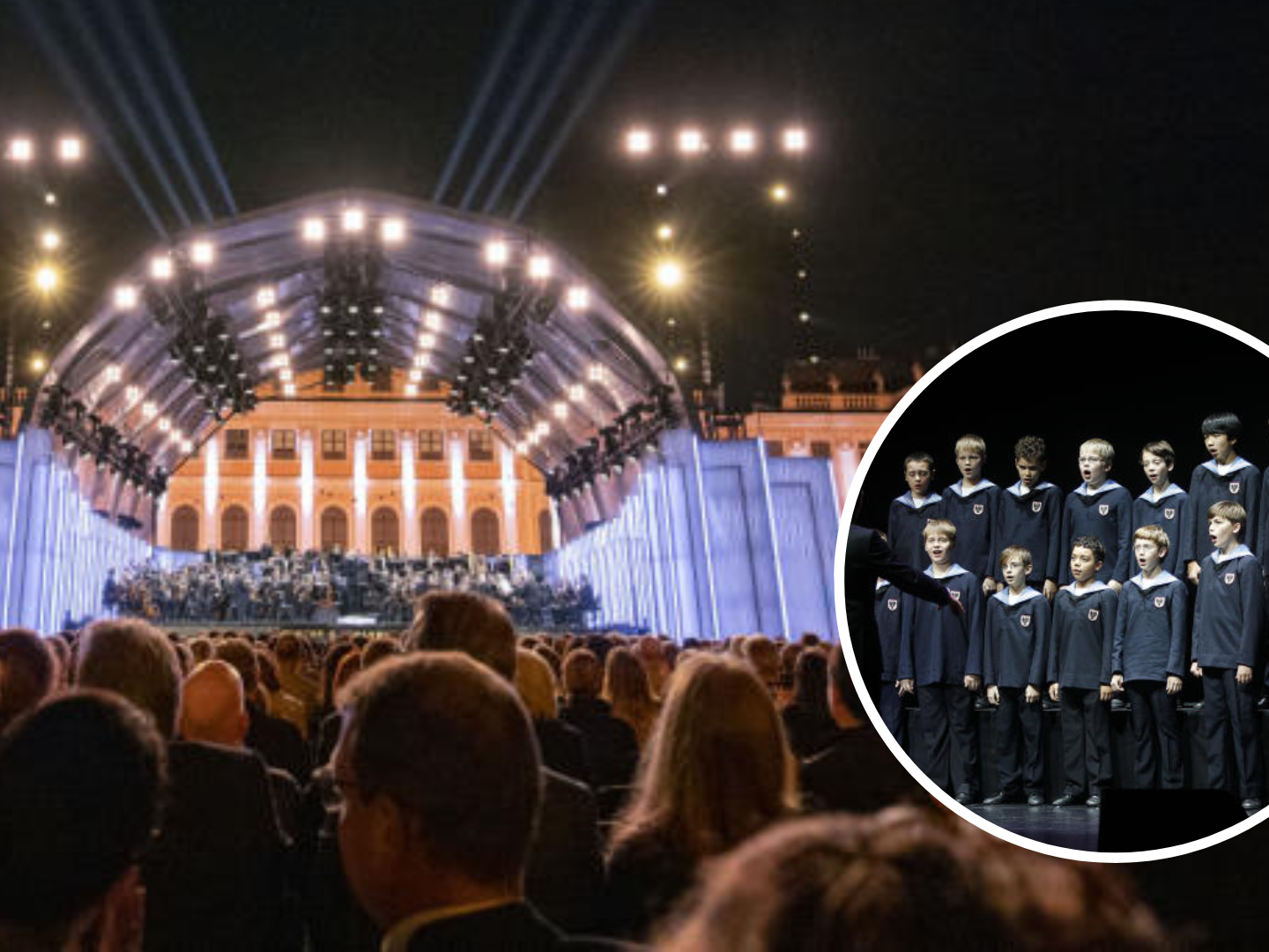 Das Wiener Sommernachtskonzert findet erstmals mit den Wiener Sängerknaben statt. Das Wiener Sommernachtskonzert findet erstmals mit den Wiener Sängerknaben statt.